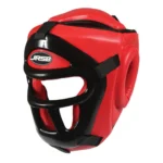 Professional Full-Face Boxing Headguard Red Synthetic Leather